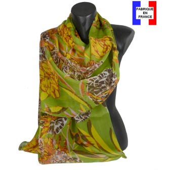 Etole soie Belle fleur verte fabriquée en France