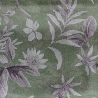 Etole mousseline soie verte fleurs beiges