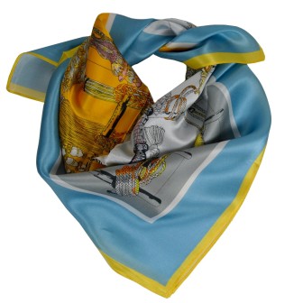 Carré soie 65cm bleu et jaune