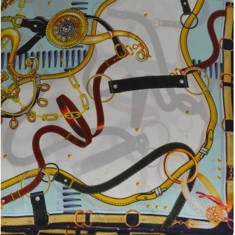 Carré soie 65cm bleu et blanc