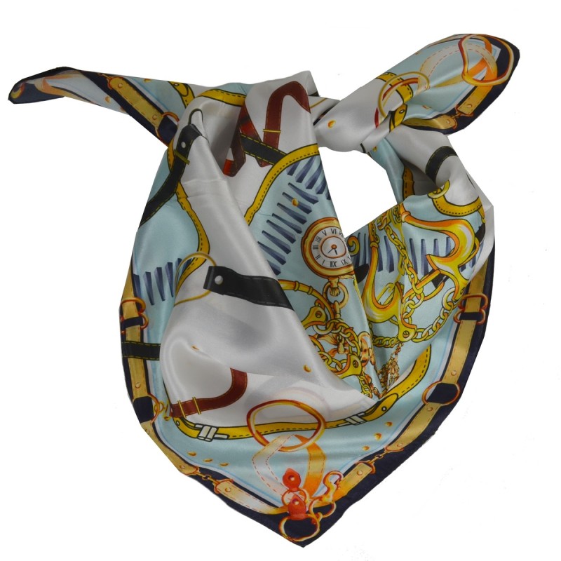 Carré soie 65cm bleu et blanc