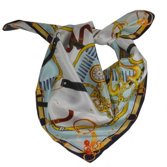 Carré soie 65cm bleu et blanc