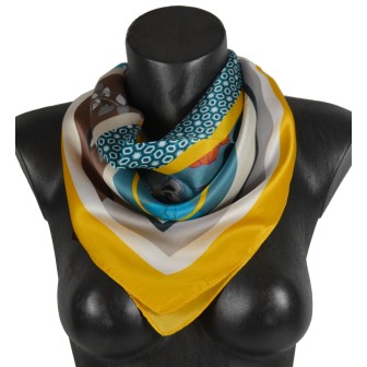 Carré soie 65cm fleurs cadre jaune