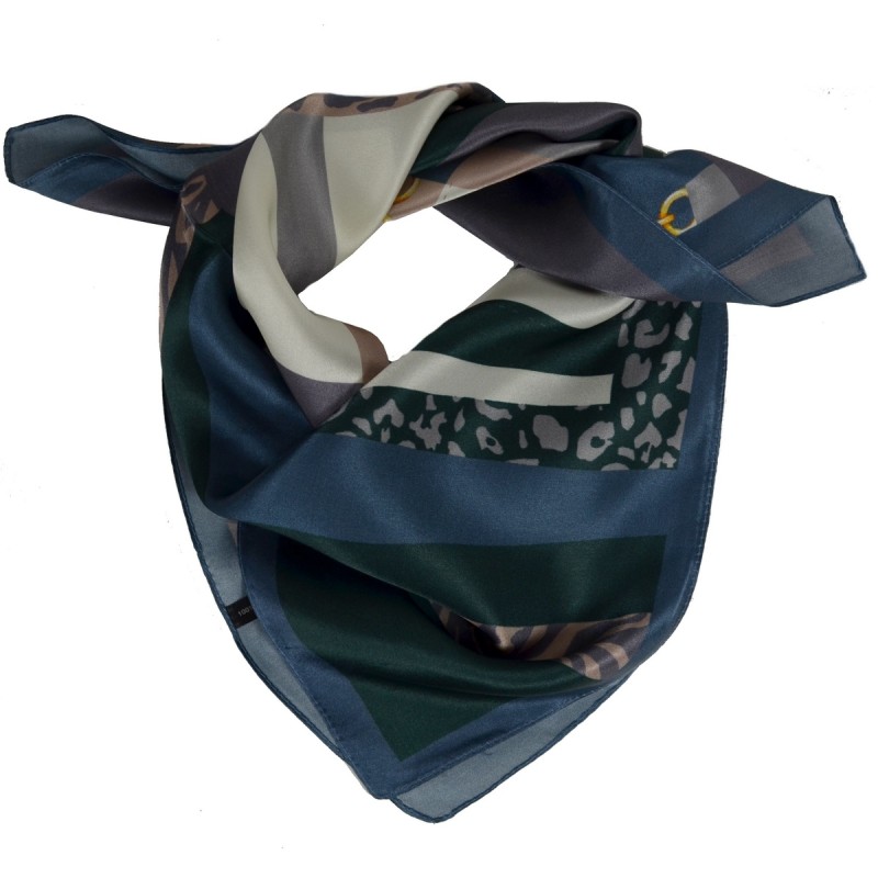 Carré soie 65cm bleu canard