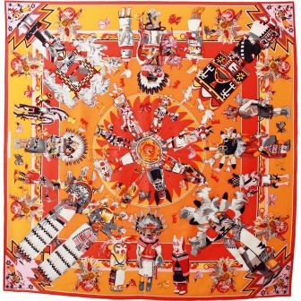 Carré soie Indiens sur fond orange