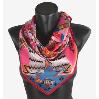 Carré soie Indiens sur fond rose