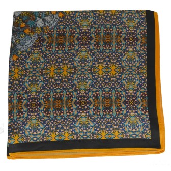 Carré soie 65cm orange et bleu à fleurs