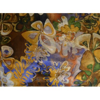 Etole en soie marron grandes fleurs