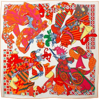 Carré soie orange et rose