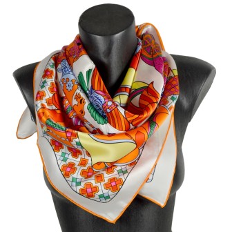 Carré soie orange et rose