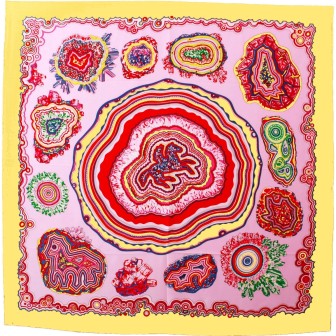 Carré soie rose et jaune