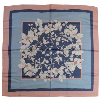 Carré soie 65cm bleu et rose