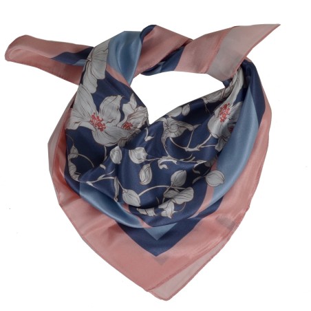 Carré soie 65cm bleu et rose