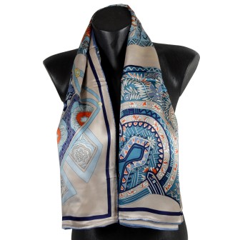 Grand carré de soie gris motif abstrait