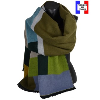 Châle Alesia kaki-bleu made in France
