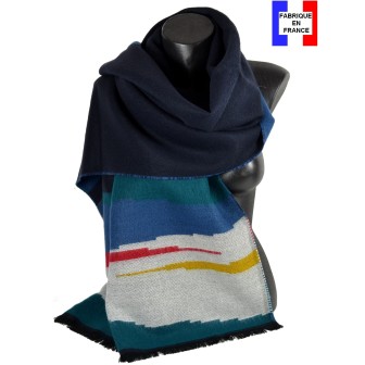 Châle Aurore bleu et rouge made in France