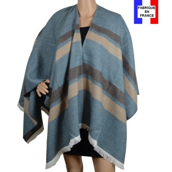 Poncho Amaretto bleu-beige made in France