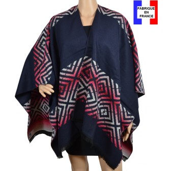 Poncho Assaki bleu-rose made in France