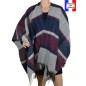 Poncho havana bleu-prune made in France