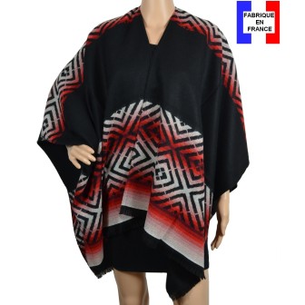 Poncho Assaki noir-rouge made in France