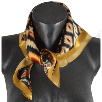 Carré en soie 50x50 patchwork beige