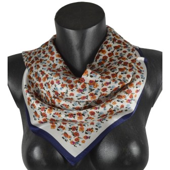 Carré en soie 50x50 blanc fleurs