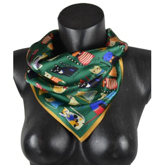 Carré en soie 50x50 chats fond vert