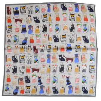 Carré en soie 50x50 chats fond gris