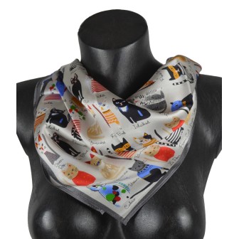 Carré en soie 50x50 chats fond gris