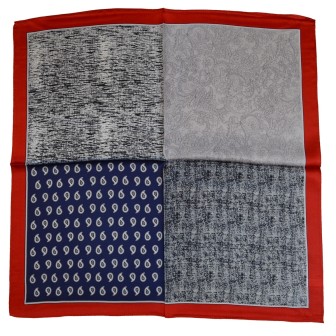 Carré en soie 50x50 rouge gris bleu