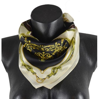 Carré en soie 50x50 kaki et noir