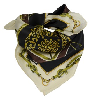 Carré en soie 50x50 kaki et noir