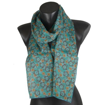 Foulard en soie Fleuri vert fabriqué en France