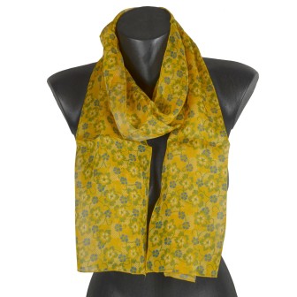 Foulard en soie Fleuri jaune fabriqué en France