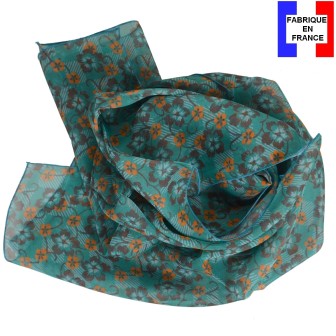 Foulard en soie Fleuri vert fabriqué en France