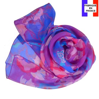 Foulard en soie Pivoine violet fabriqué en France
