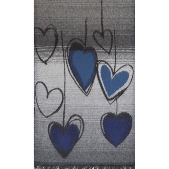 Echarpe  grise Coeurs bleus made in France