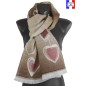 Echarpe beige Coeurs roses made in France