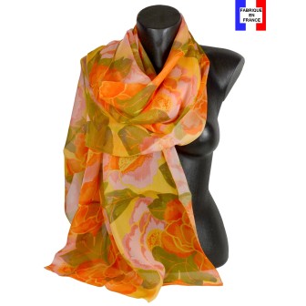Etole soie Pivoine orange fabriquée en France