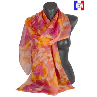 Etole soie Pivoine corail fabriquée en France