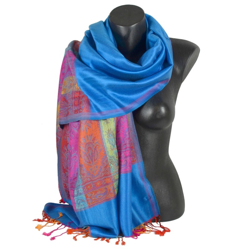 Pashmina indien bleu