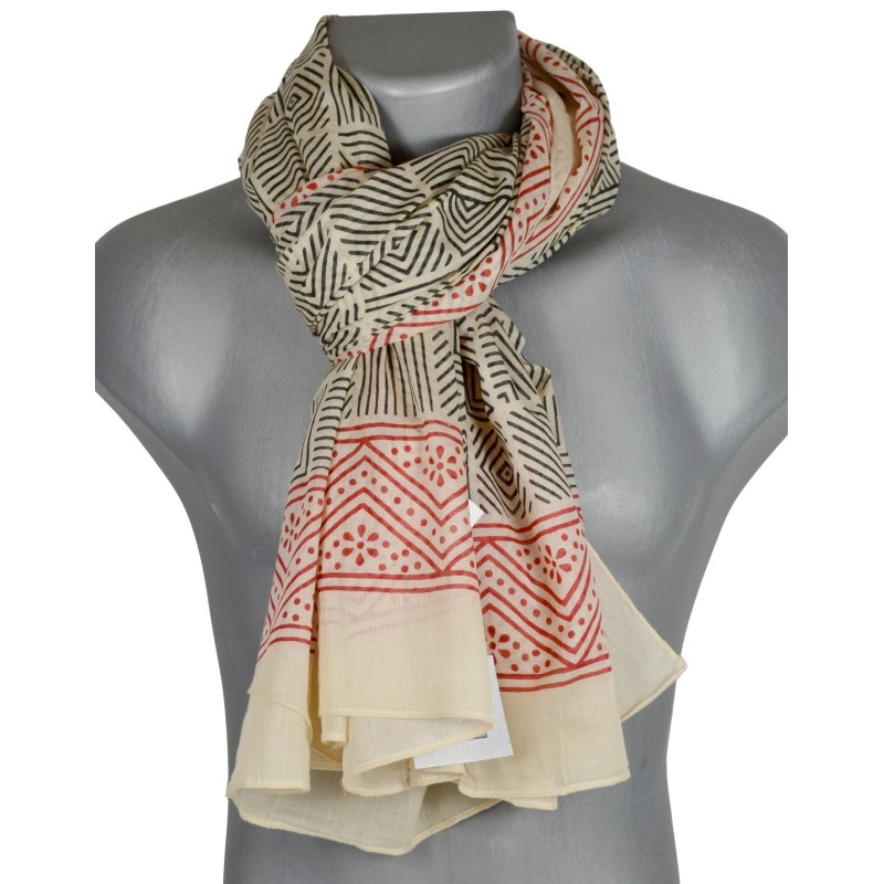 Cheche homme écru et noir frise rouge