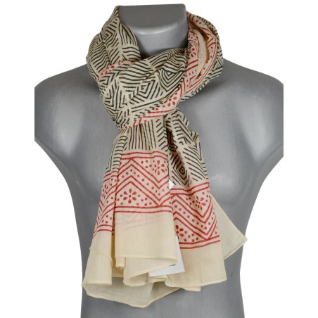 Cheche homme écru et noir frise rouge