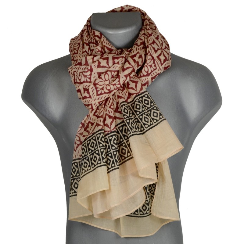 Cheche homme écru et rouge frise noire