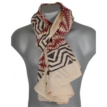 Cheche homme écru et noir frise bordeaux