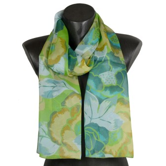 Foulard en soie pivoine vert fabriqué en France