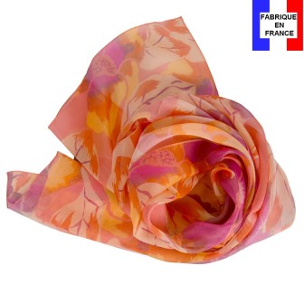Foulard en soie pivoine corail fabriqué en France