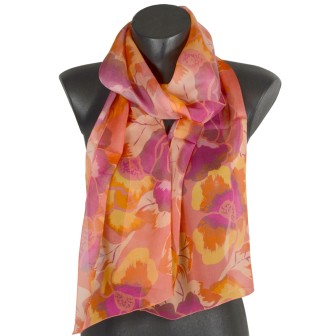 Foulard en soie pivoine corail fabriqué en France