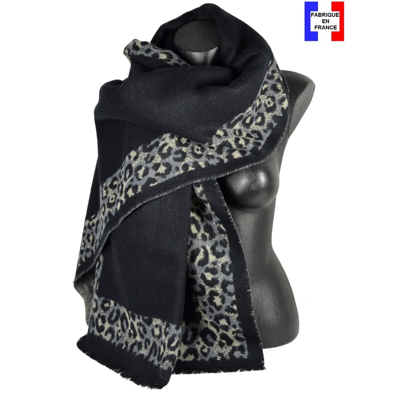 Châle Aiko noir et panthère made in France