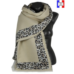 Châle Aiko écru et panthère made in France